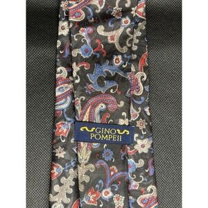 Gino Pompeii Silk Tie Red, Black  Abstract Wave Pattern Designer Luxury Italian